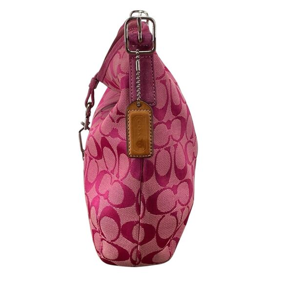 Vintage Y2K Coach Signature Hampton Clip Hobo Pink Jacquard Shoulder Bag 6845 - Picture 4 of 16